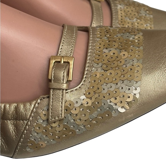 TOD'S Gold and Sequin Square toe flats size 8 - Picture 9 of 15
